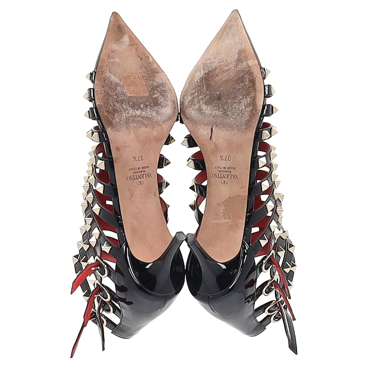 Valentino Alcove Rockstud Gladiator Booties in Black Patent Leather