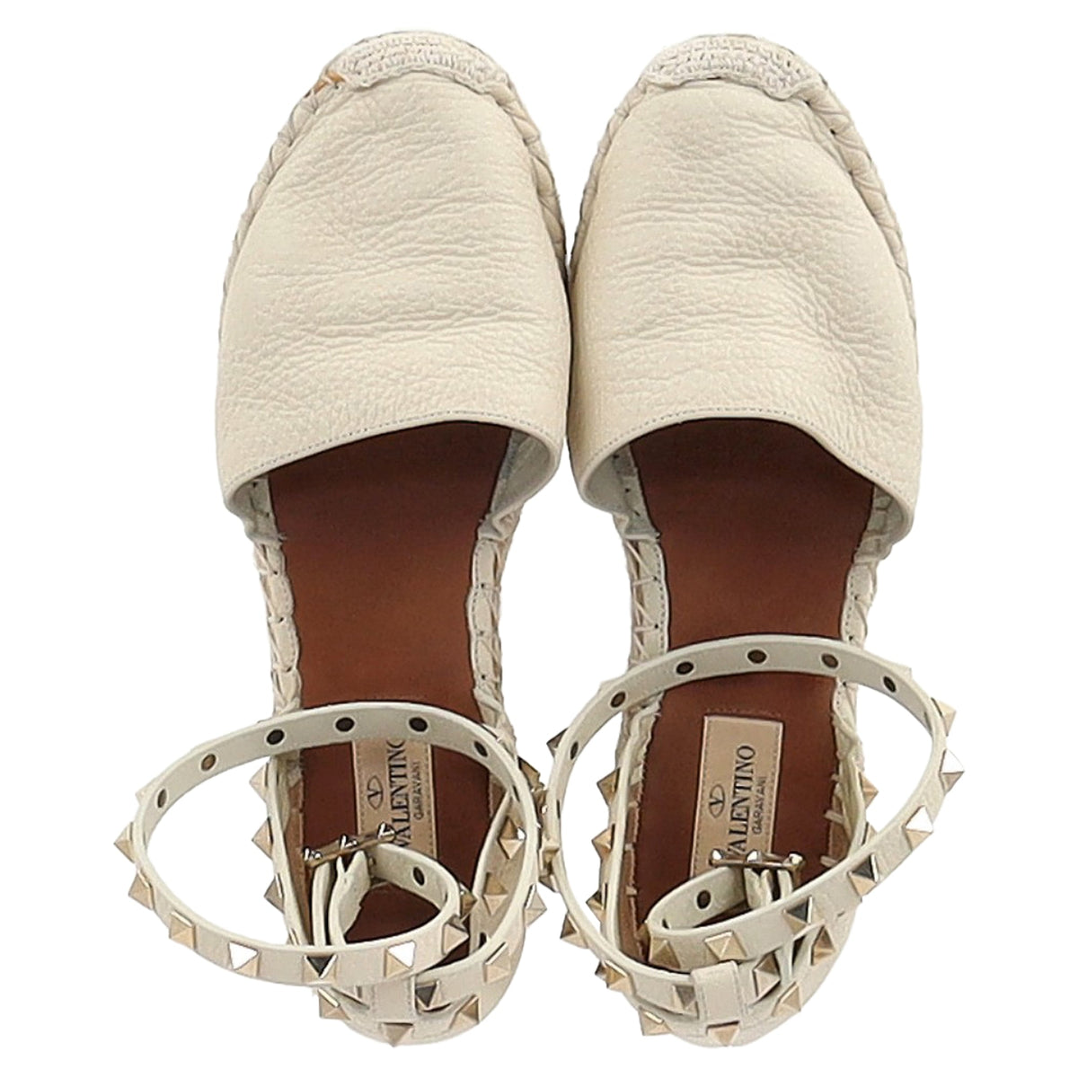 Valentino Rockstud Espadrille Flats in White Leather