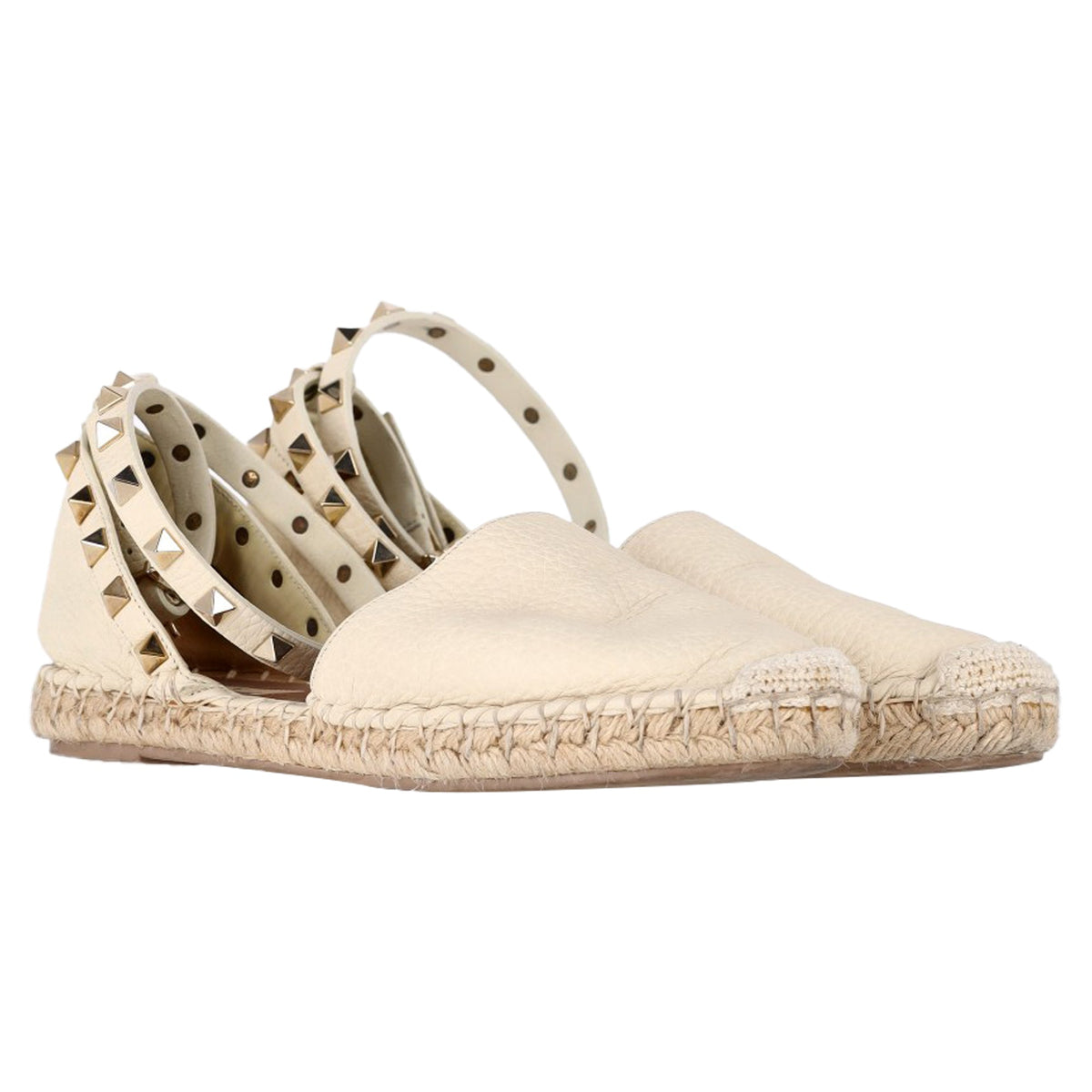 Valentino Rockstud Espadrille Flats in White Leather