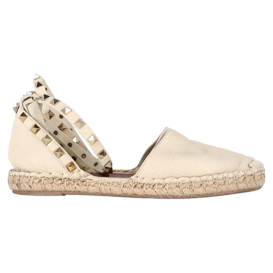 Valentino Rockstud Espadrille Flats in White Leather