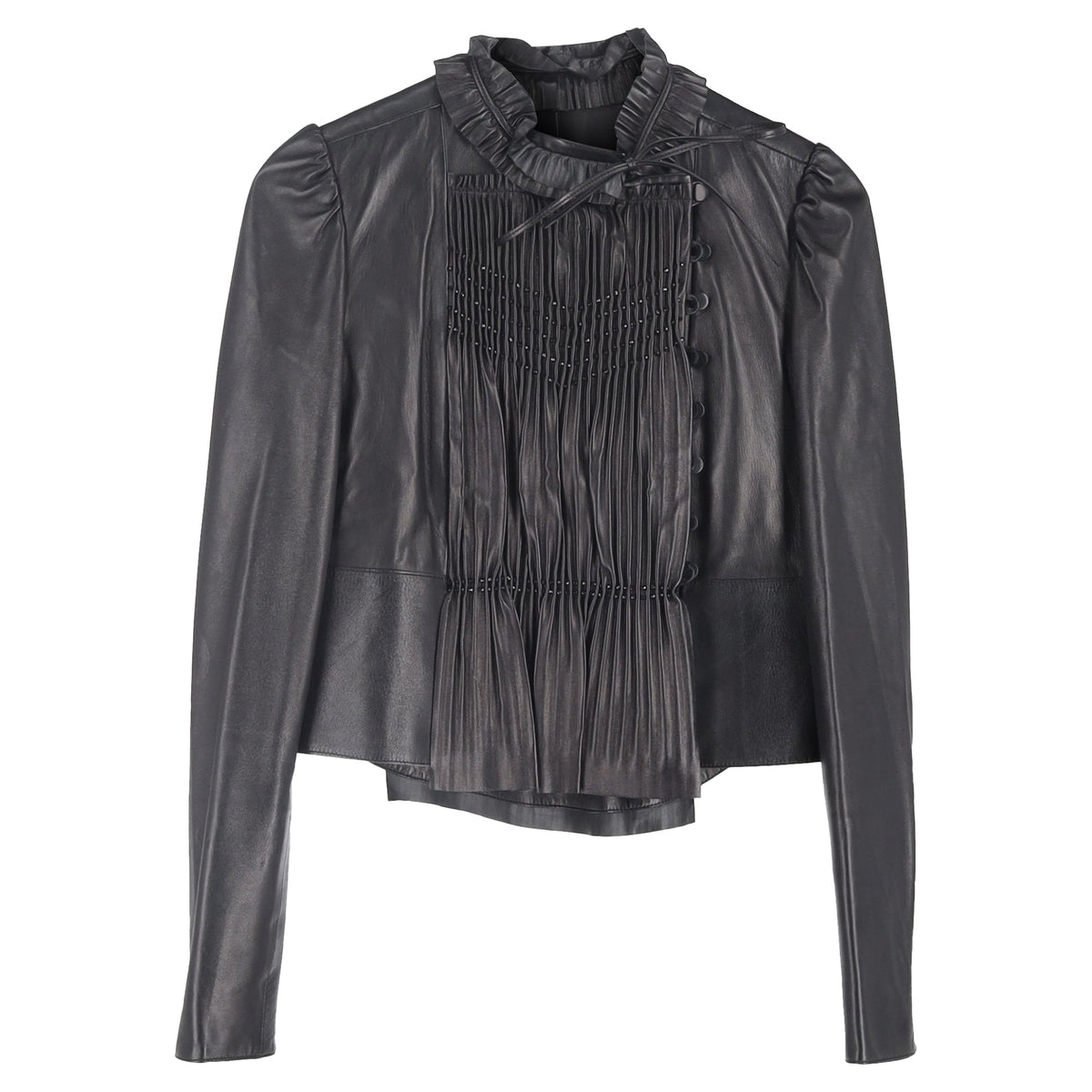 Valentino Pleated Jacket in Black Leather