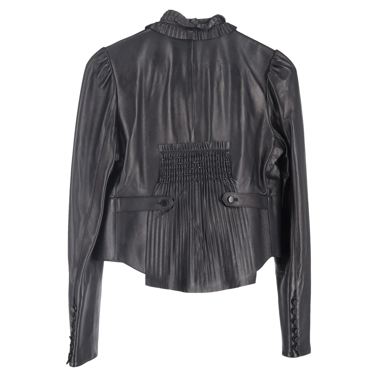 Valentino Pleated Jacket in Black Leather