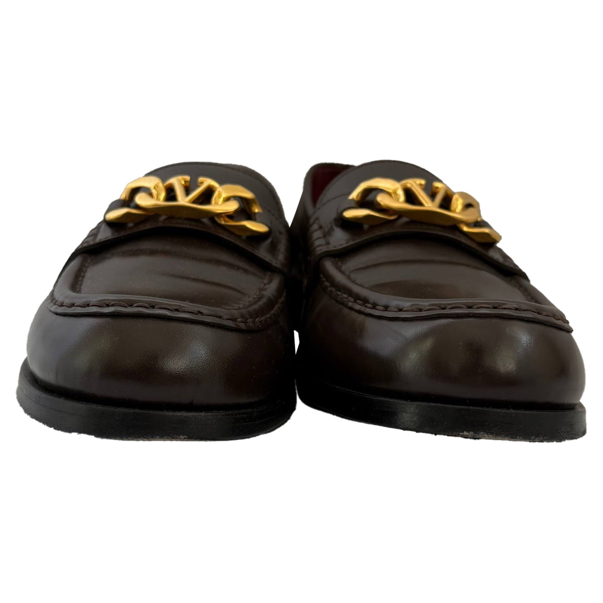 Valentino VLogo Chain Loafers in Brown Leather