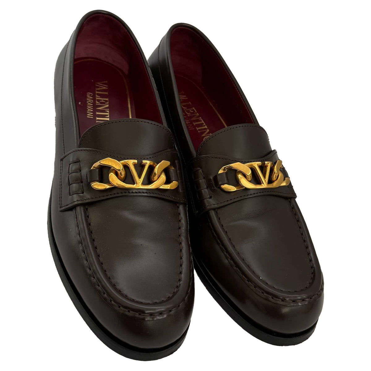 Valentino VLogo Chain Loafers in Brown Leather