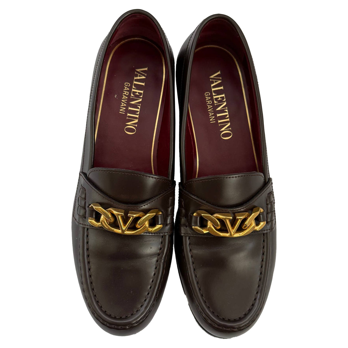 Valentino VLogo Chain Loafers in Brown Leather