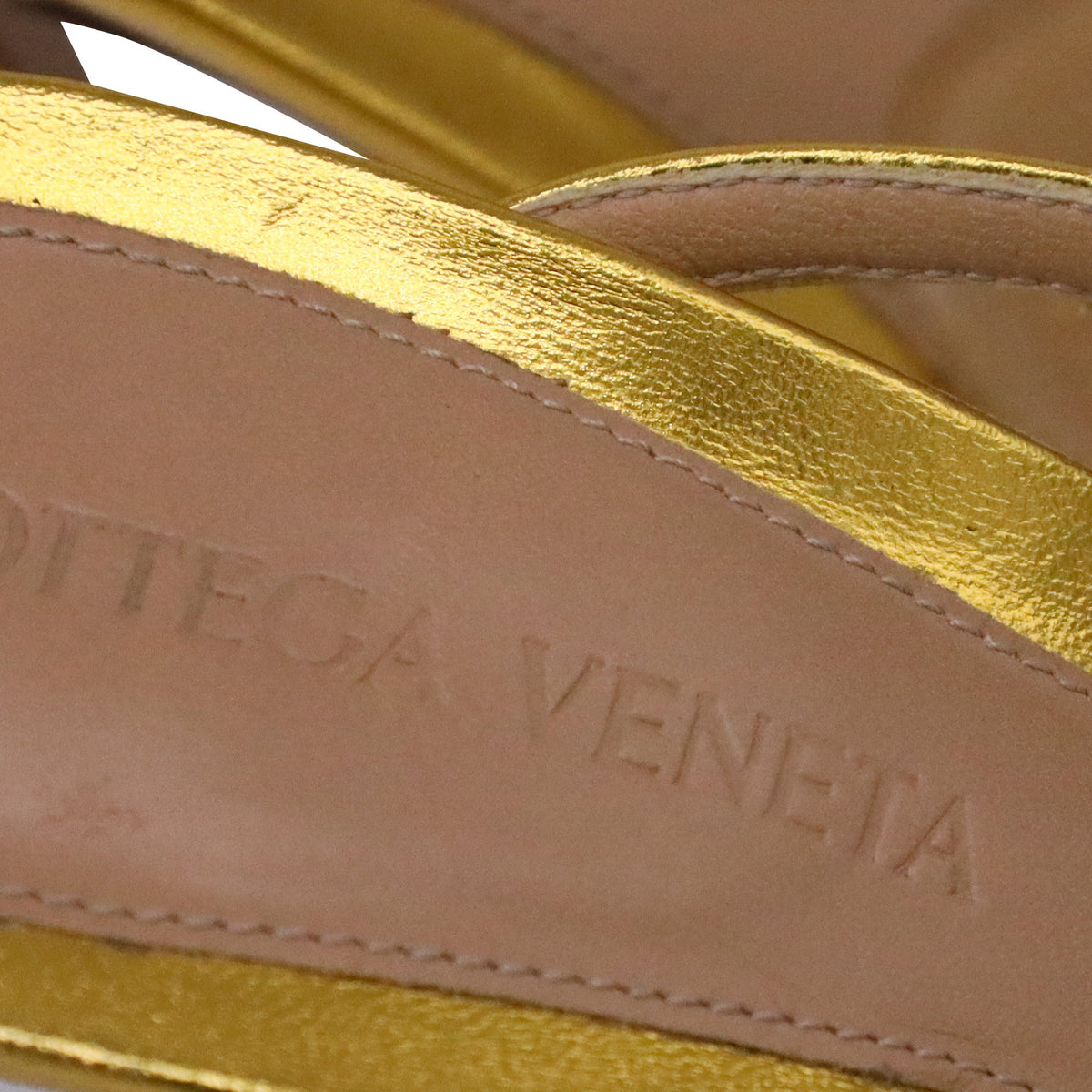 Bottega Veneta Stretch Ankle Strap Sandal Heels in Metallic Gold Leather