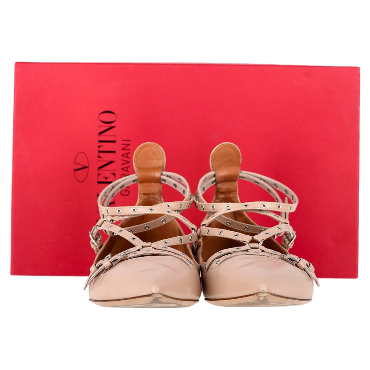 Valentino Garavani Love Latch Ballet Flats in Beige Leather