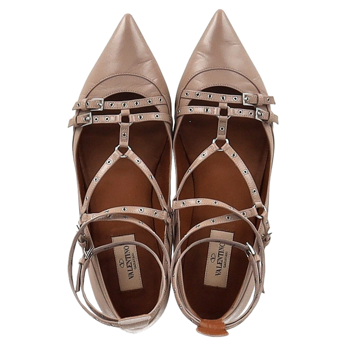 Valentino Garavani Love Latch Ballet Flats in Beige Leather
