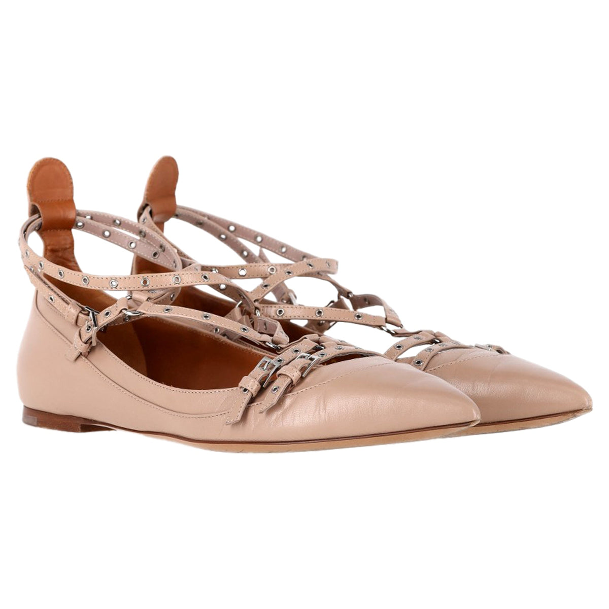 Valentino Garavani Love Latch Ballet Flats in Beige Leather