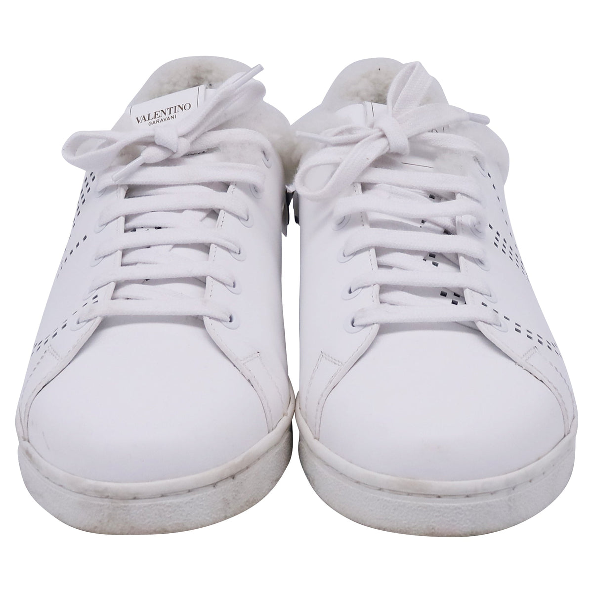 Valentino Garavani Backnet Perforated Shear-Lined Sneakers in White Leather