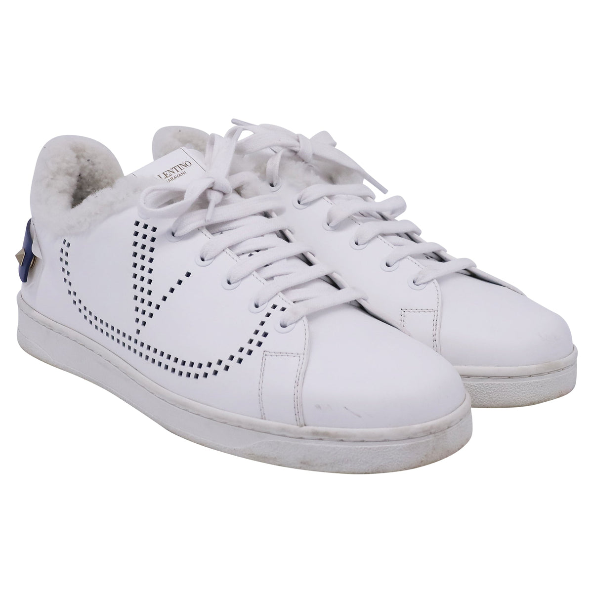 Valentino Garavani Backnet Perforated Shear-Lined Sneakers in White Leather