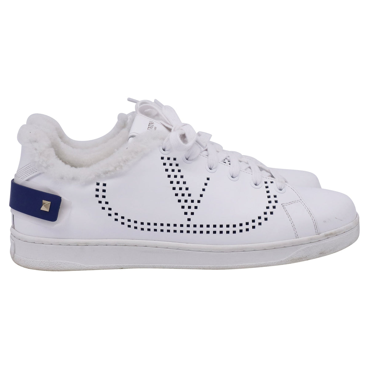 Valentino Garavani Backnet Perforated Shear-Lined Sneakers in White Leather