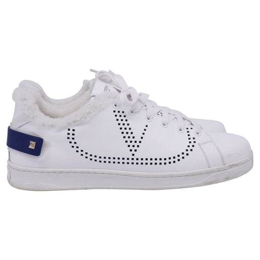 Valentino Garavani Backnet Perforated Shear-Lined Sneakers in White Leather