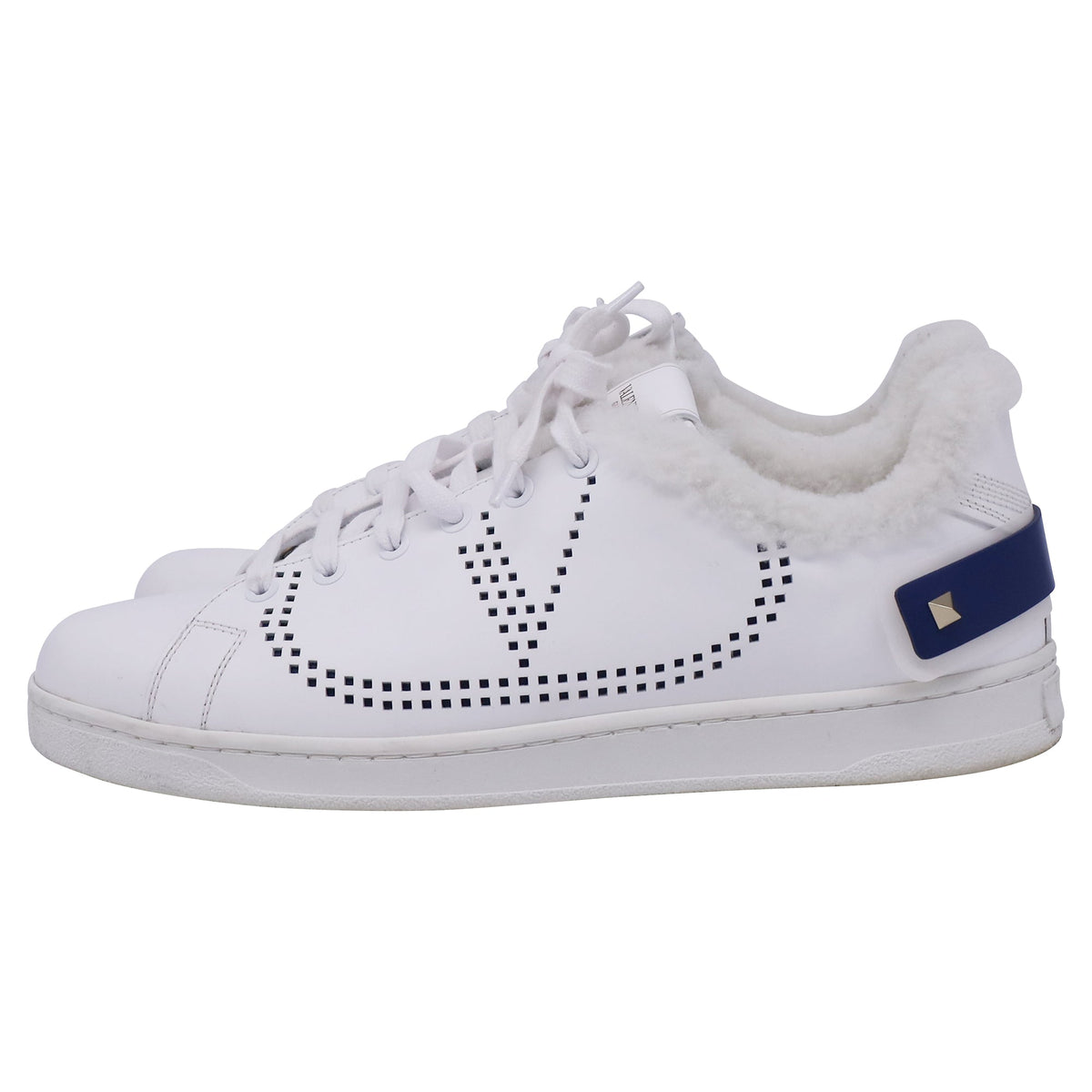 Valentino Garavani Backnet Perforated Shear-Lined Sneakers in White Leather