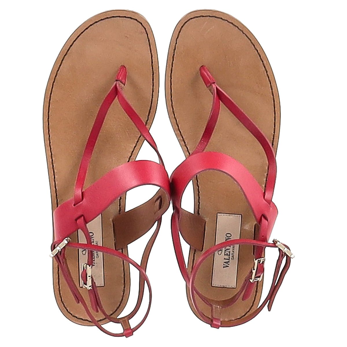 Valentino Garavani Thong Ankle Strap Flat Sandals in Pink Leather