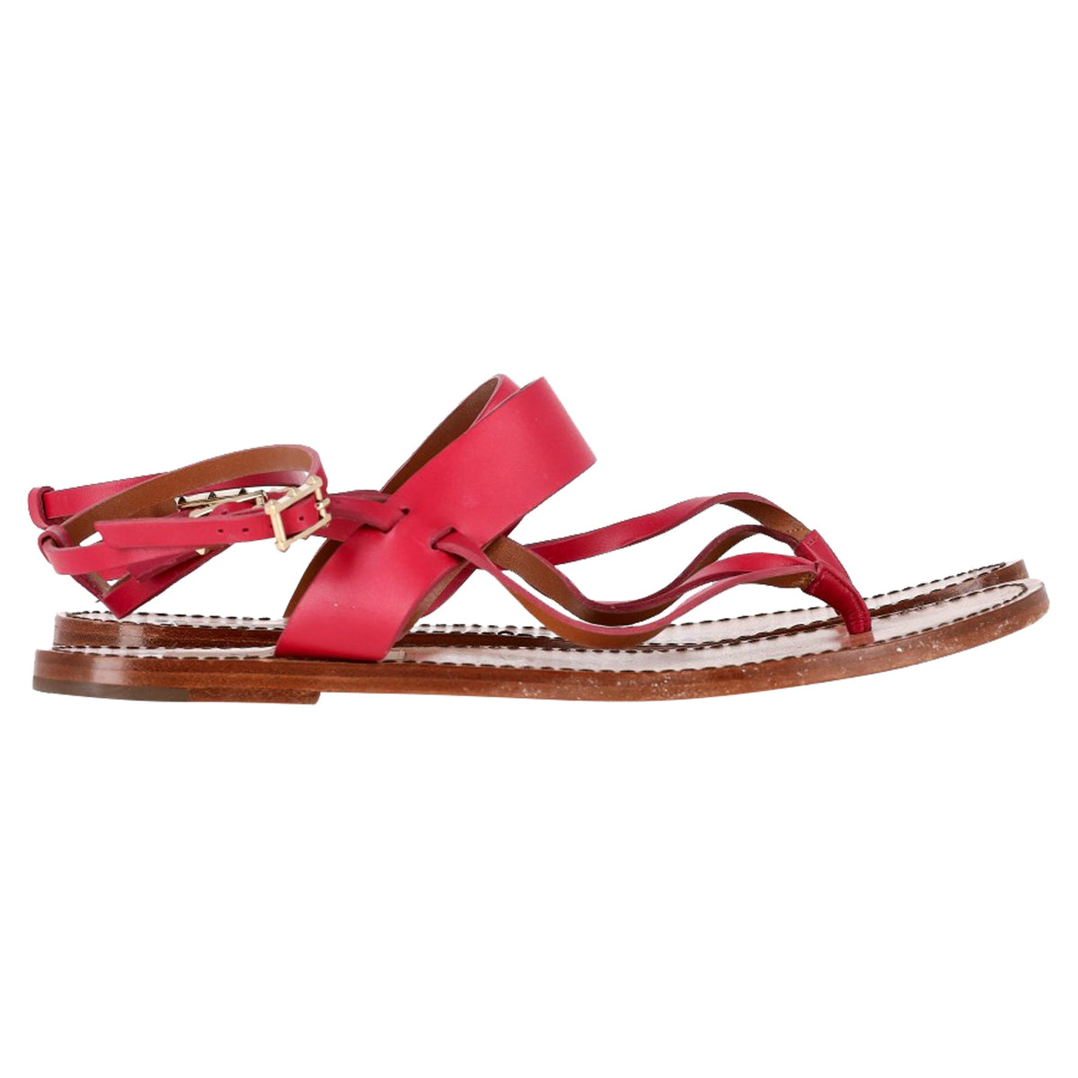 Valentino Garavani Thong Ankle Strap Flat Sandals in Pink Leather