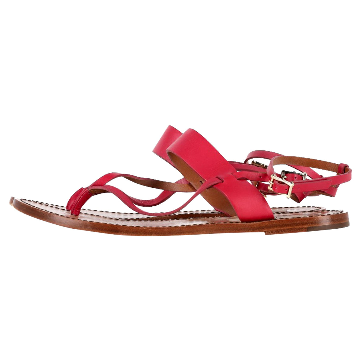 Valentino Garavani Thong Ankle Strap Flat Sandals in Pink Leather