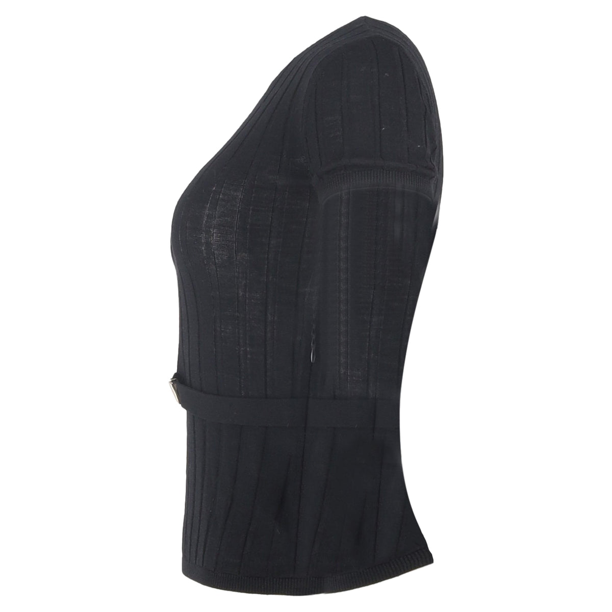 Valentino Garavani Belted Ribbed-Knit T-shirt in Black Wool