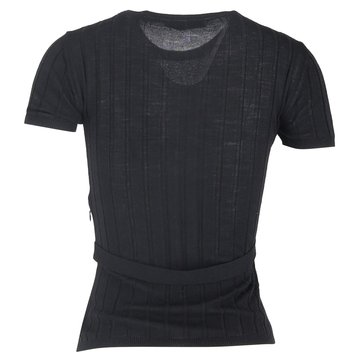 Valentino Garavani Belted Ribbed-Knit T-shirt in Black Wool