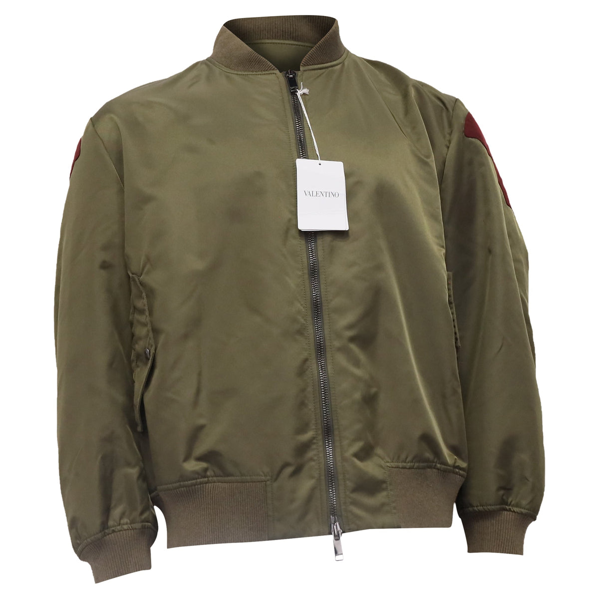 Valentino Garavani Zipped Butterfly Patchwork Bomber Jacket in Olive Polyamide