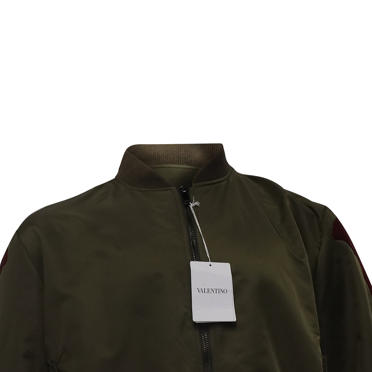 Valentino Garavani Zipped Butterfly Patchwork Bomber Jacket in Olive Polyamide