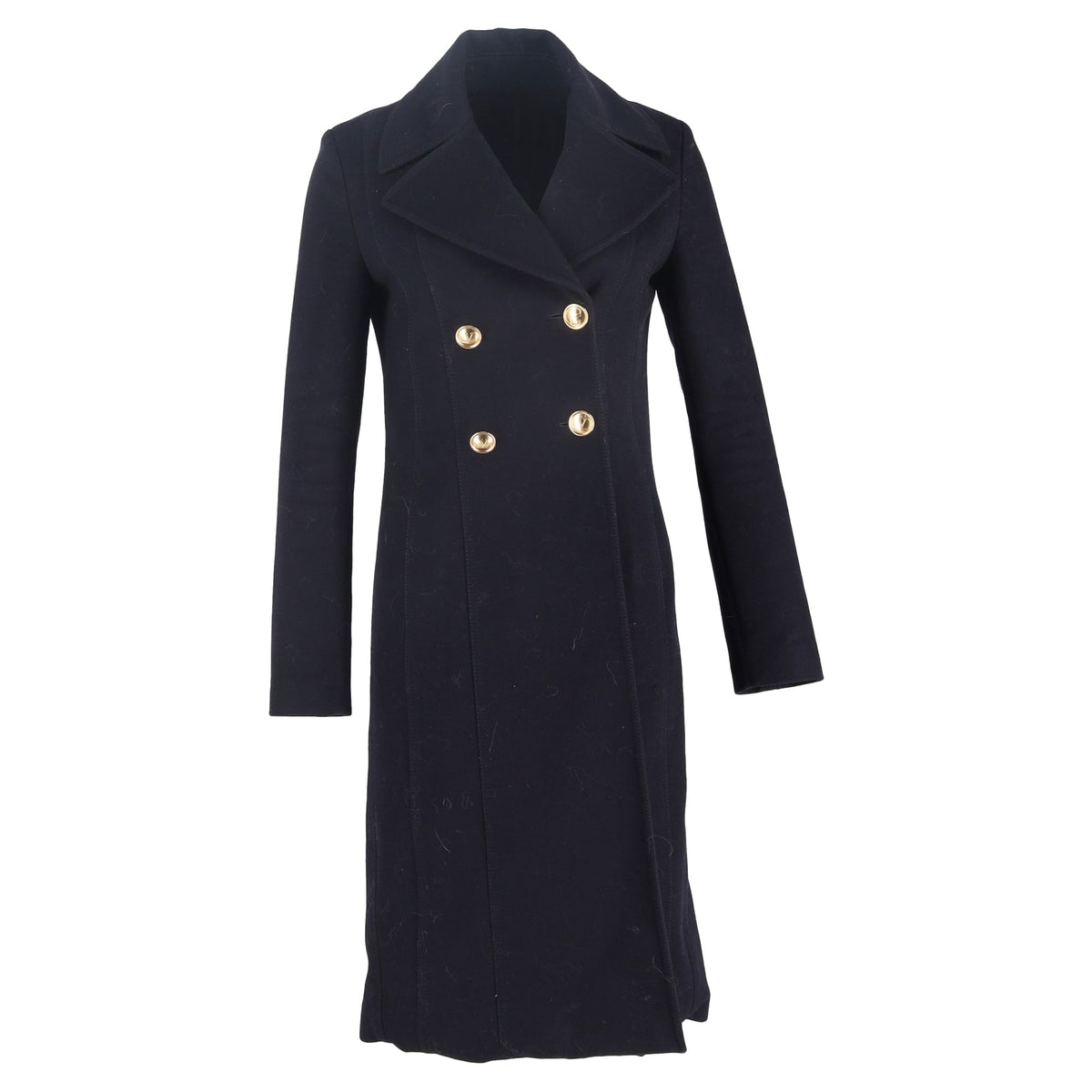 Valentino Garavani Double-Breasted Long Coat in Dark Navy Wool