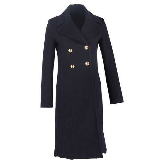 Valentino Garavani Double-Breasted Long Coat in Dark Navy Wool