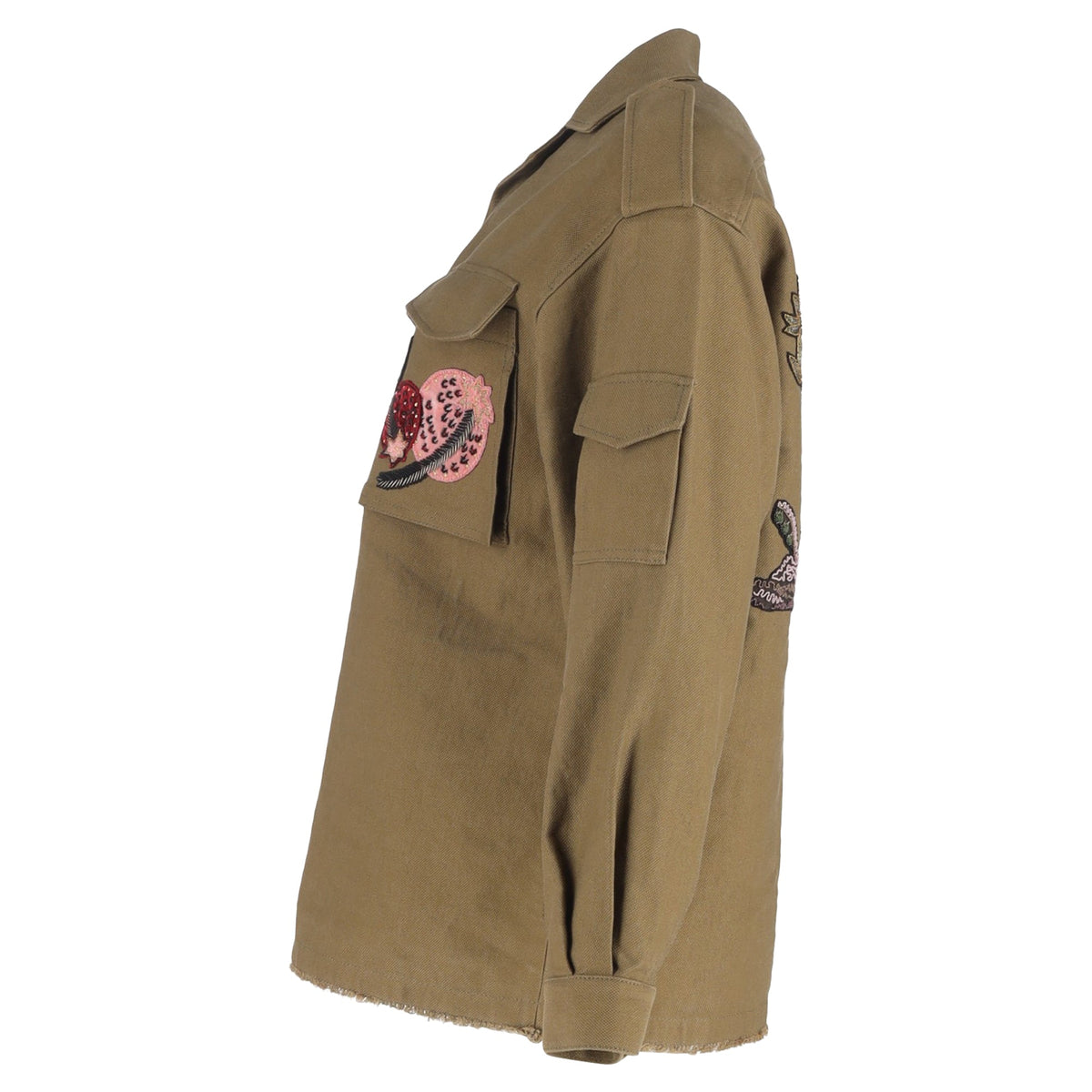 Valentino Embroidered Military Jacket in Olive Green Cotton