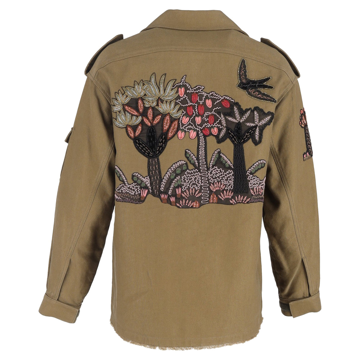 Valentino Embroidered Military Jacket in Olive Green Cotton