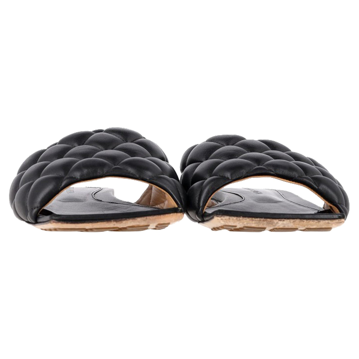 Bottega Veneta Padded Slide Flat Sandals in Black Lamb Leather