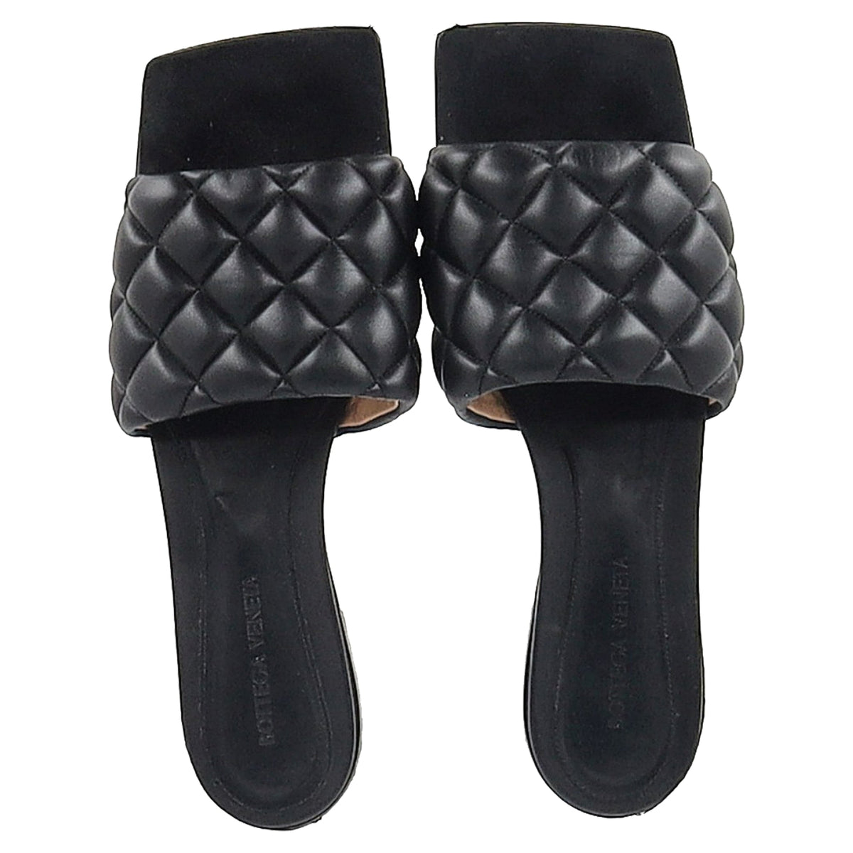 Bottega Veneta Padded Slide Flat Sandals in Black Lamb Leather