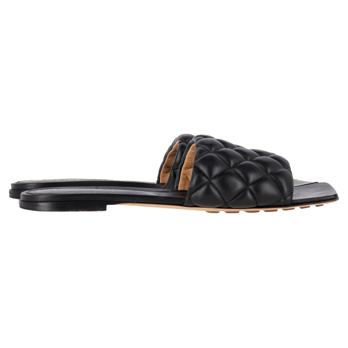 Bottega Veneta Padded Slide Flat Sandals in Black Lamb Leather