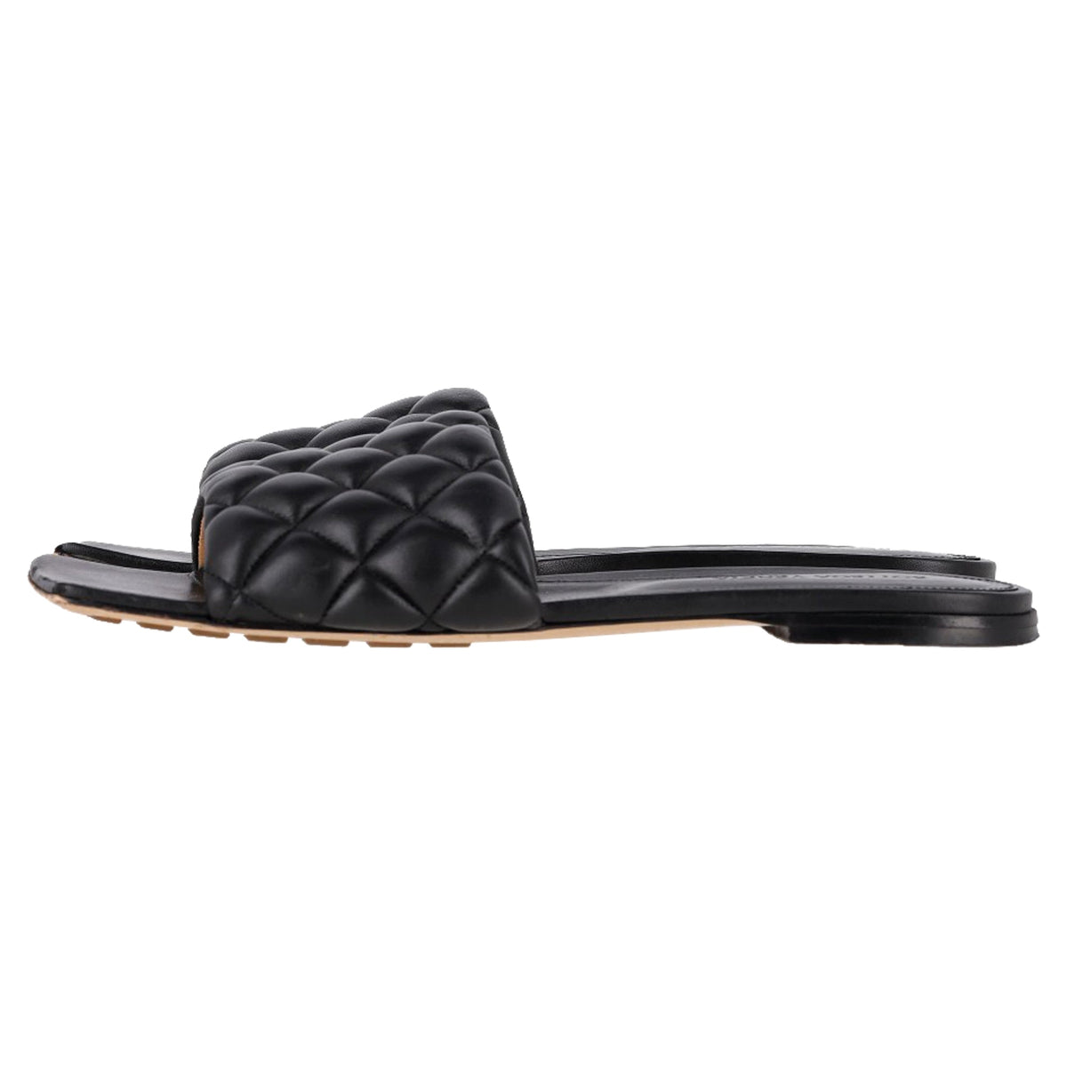 Bottega Veneta Padded Slide Flat Sandals in Black Lamb Leather