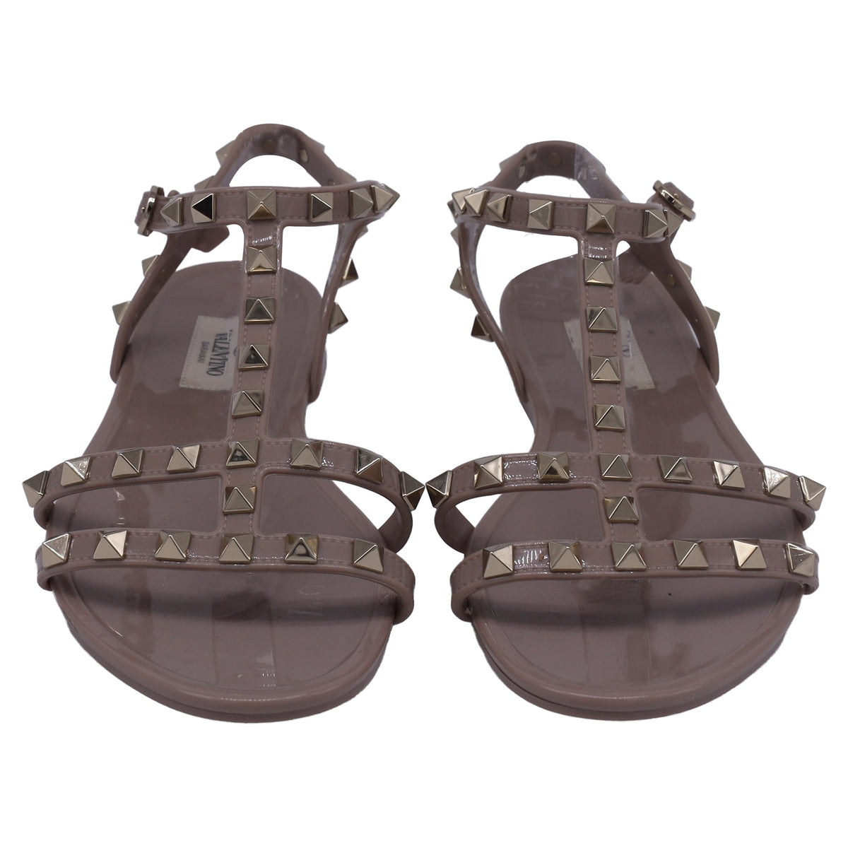 Valentino Garavani Rockstud Flat Sandals in Beige Rubber