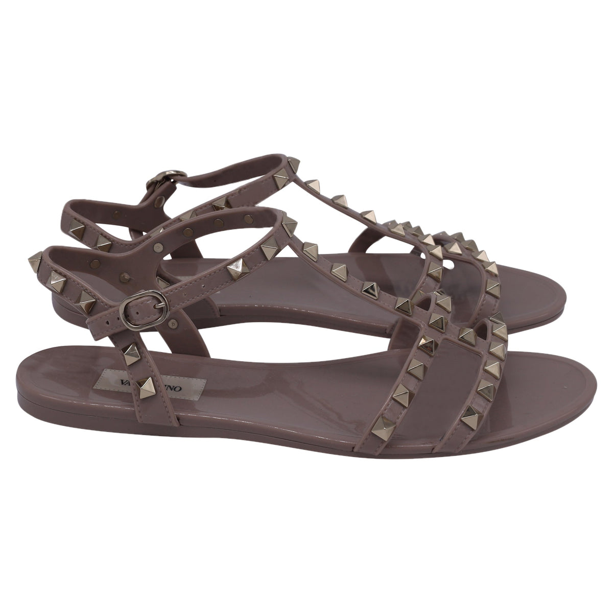 Valentino Garavani Rockstud Flat Sandals in Beige Rubber
