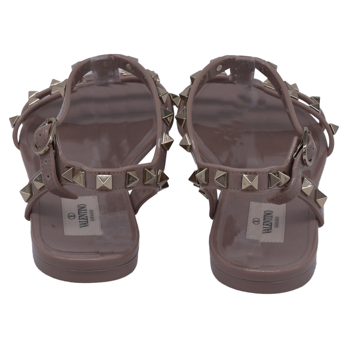 Valentino Garavani Rockstud Flat Sandals in Beige Rubber