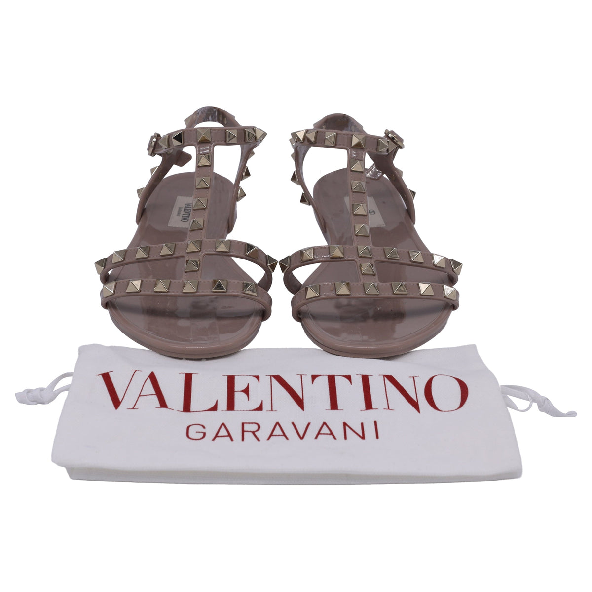 Valentino Garavani Rockstud Flat Sandals in Beige Rubber