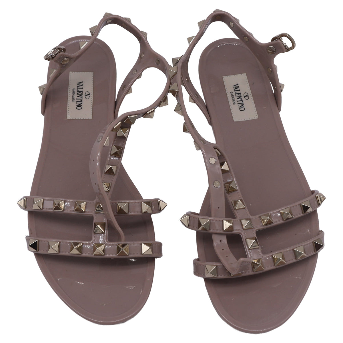 Valentino Garavani Rockstud Flat Sandals in Beige Rubber