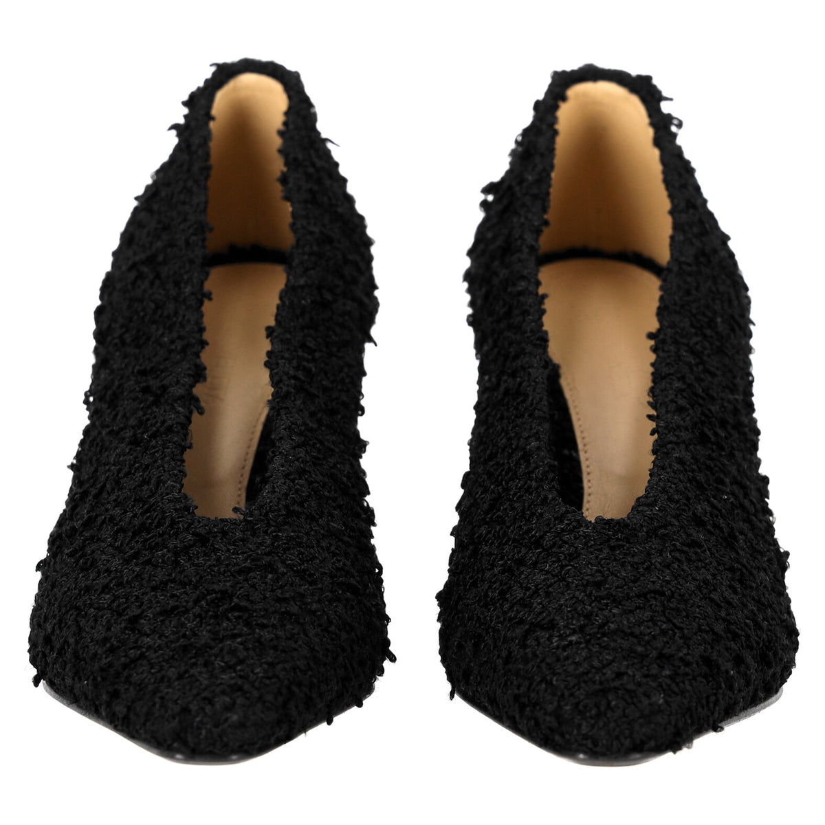 Bottega Veneta Almond Tweed Pumps in Black Wool Tweed