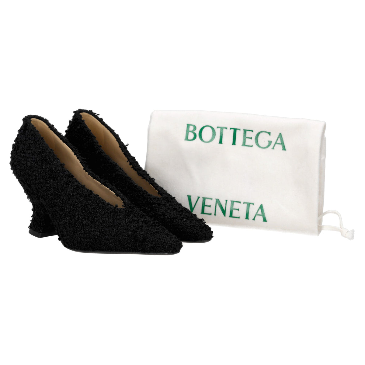 Bottega Veneta Almond Tweed Pumps in Black Wool Tweed
