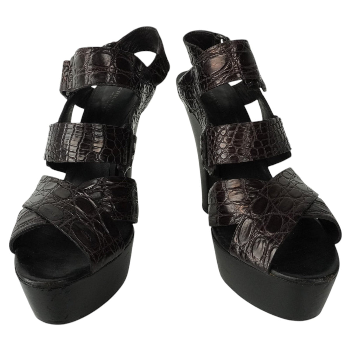Bottega Veneta Crocodile Embossed Leather Strap Heels