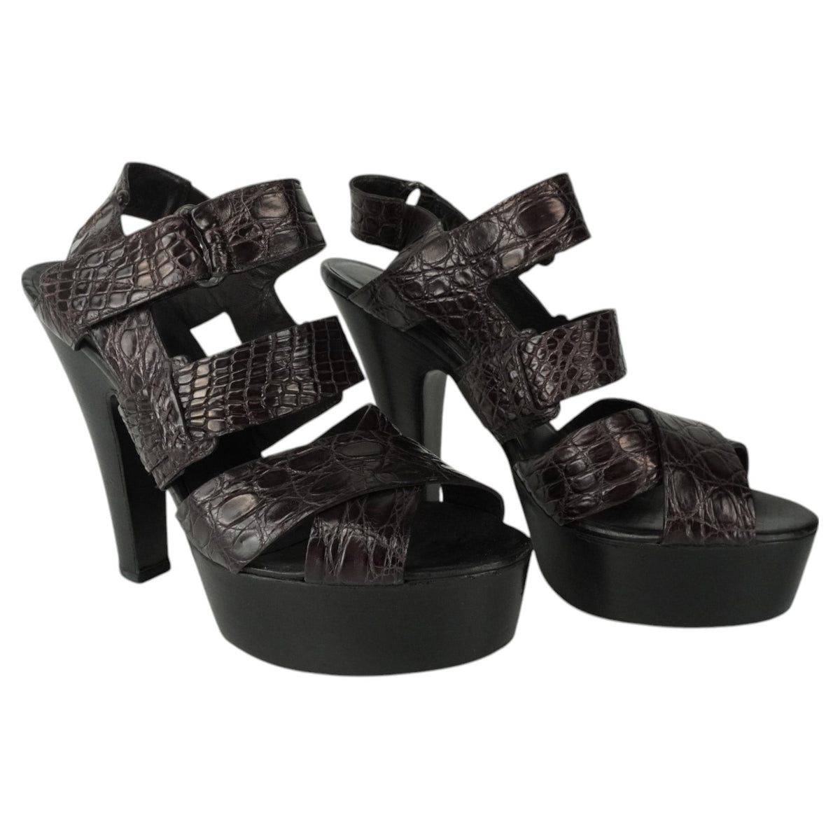 Bottega Veneta Crocodile Embossed Leather Strap Heels