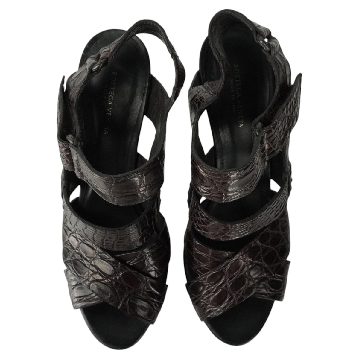 Bottega Veneta Crocodile Embossed Leather Strap Heels