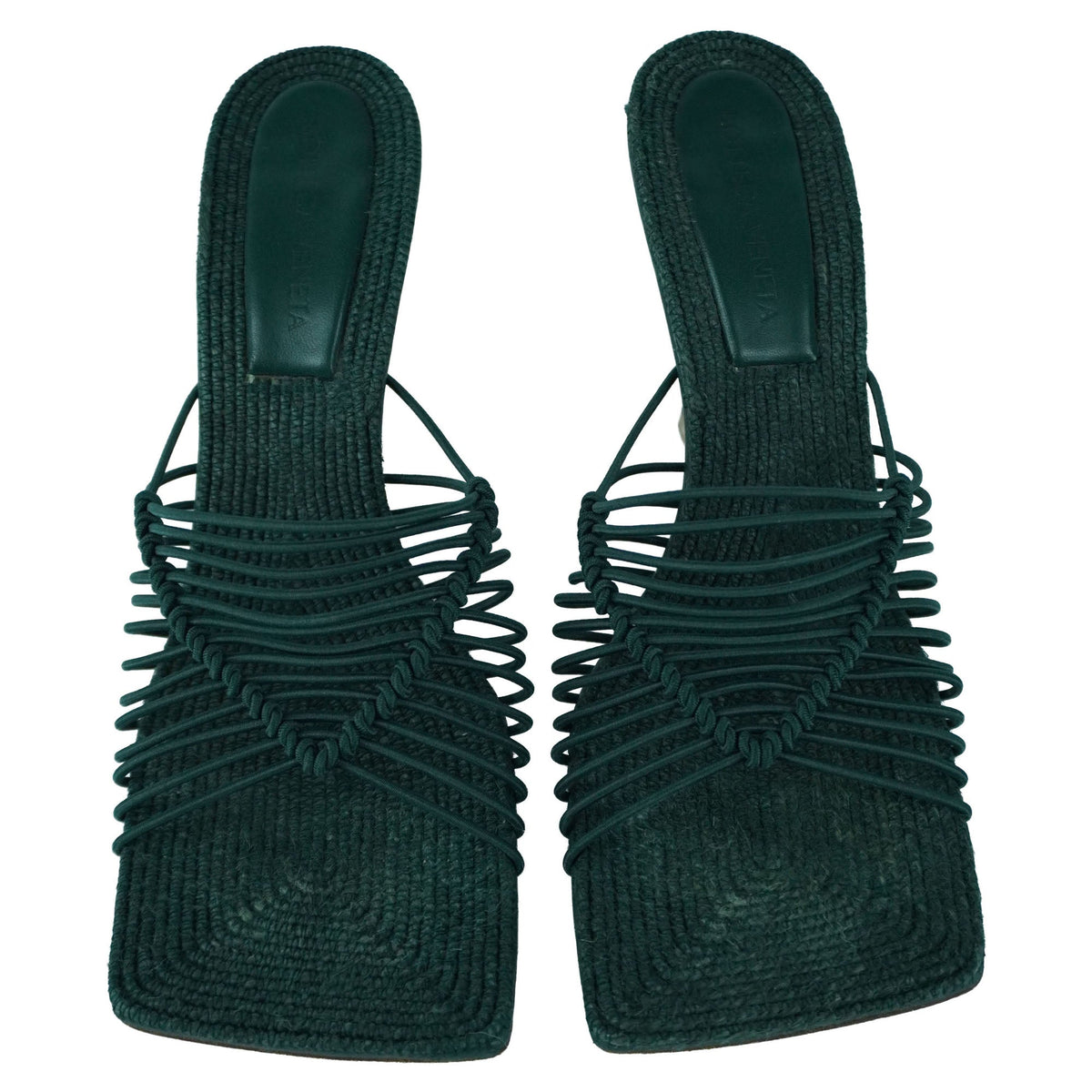 Bottega Veneta Olive Raffia Stretchy Mule Sandals