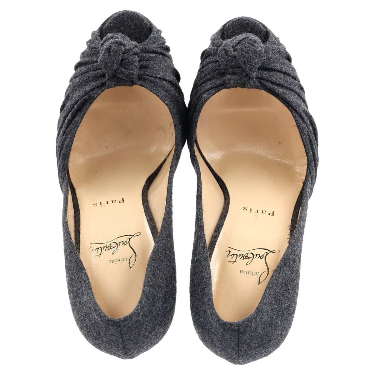 Christian Louboutin Jenny Platform Knot Peep Toe Pumps in Grey Wool