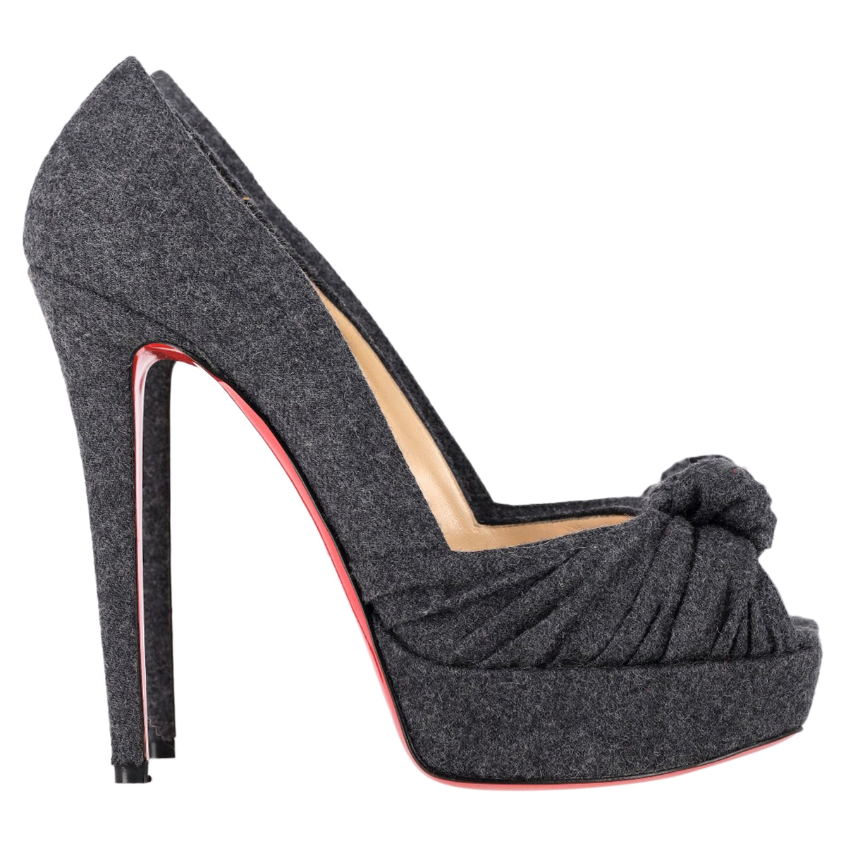 Christian Louboutin Jenny Platform Knot Peep Toe Pumps in Grey Wool