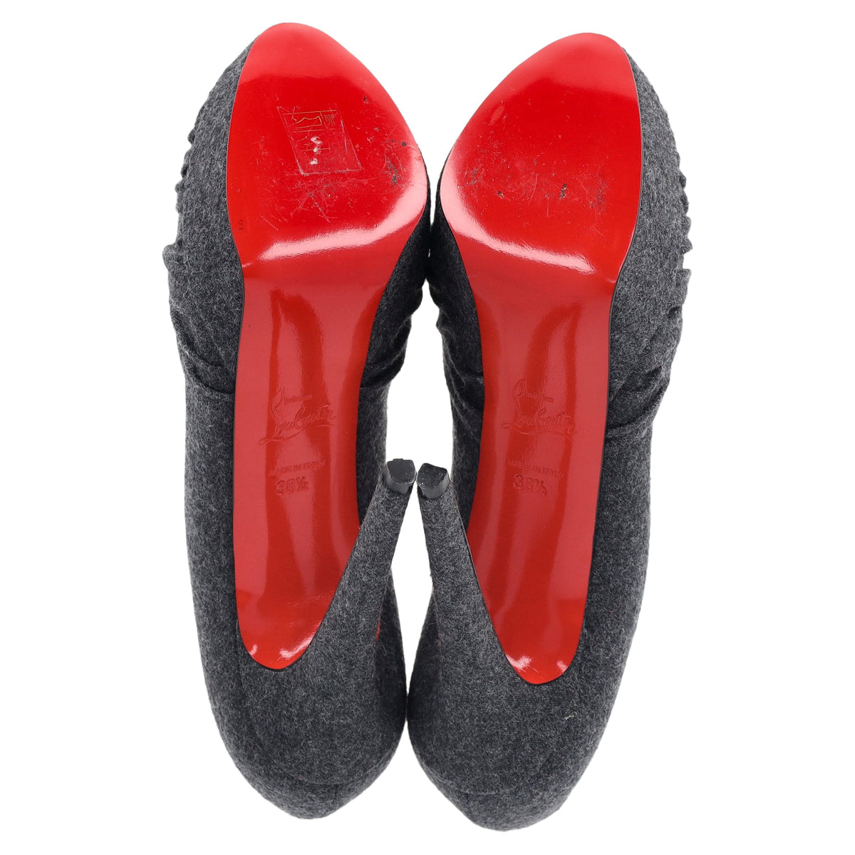 Christian Louboutin Jenny Platform Knot Peep Toe Pumps in Grey Wool