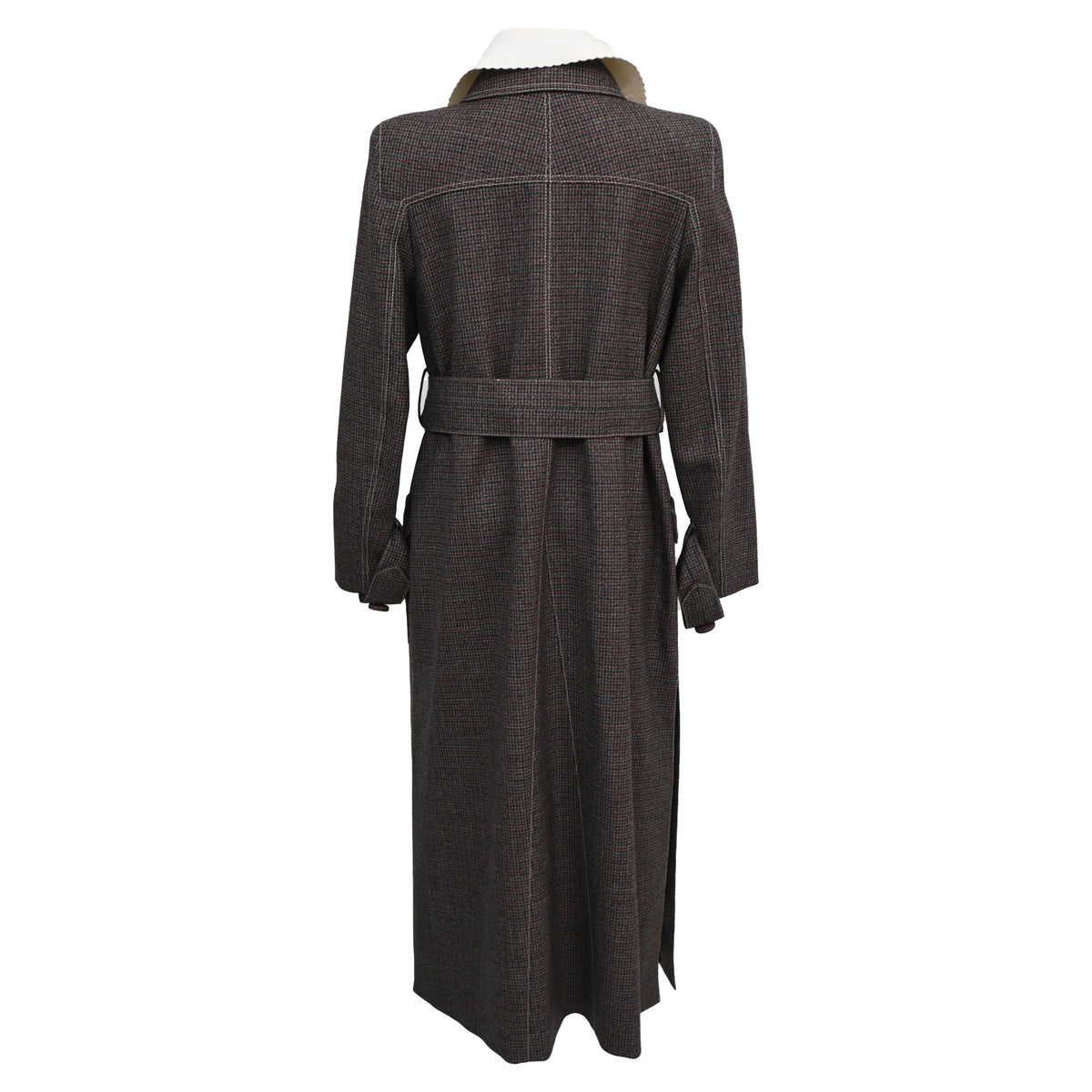 Fendi Gingham Double-Breasted Coat in Brown Wool