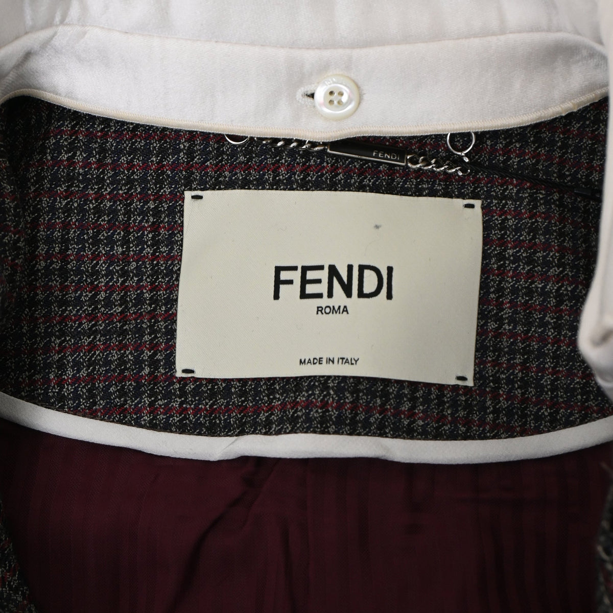 Fendi Gingham Double-Breasted Coat in Brown Wool