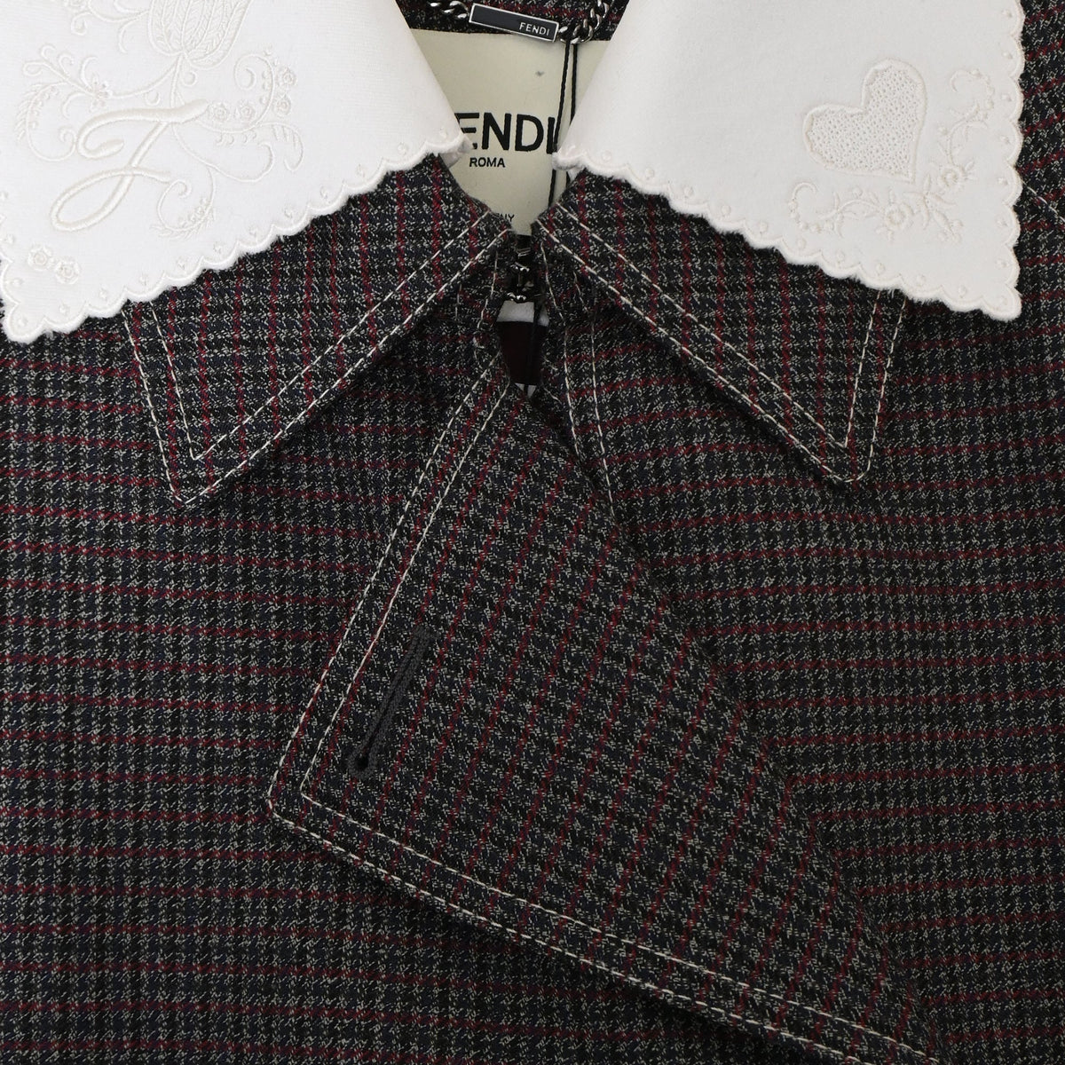 Fendi Gingham Double-Breasted Coat in Brown Wool
